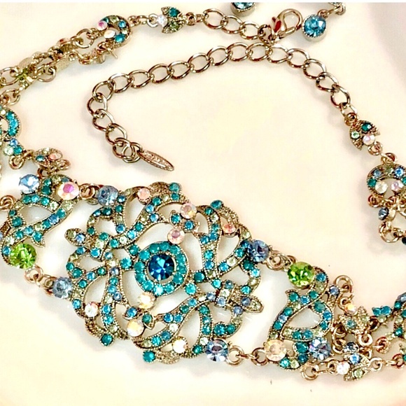 Vtg 2003 VCLM Noblesse Austrian Crystal Teal Turquoise Choker Earrings Set NIP - Picture 9 of 12